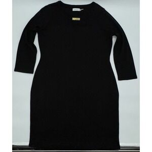 CALVIN KLEIN Sweater Dress Black Knit Gold Bar Keyhole Quiet Luxury XL